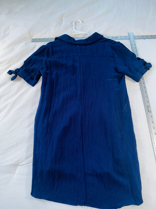 Lulus Midnight Blue Linen Blend tunic Dress-Button Front Casual Summer Dress - XS