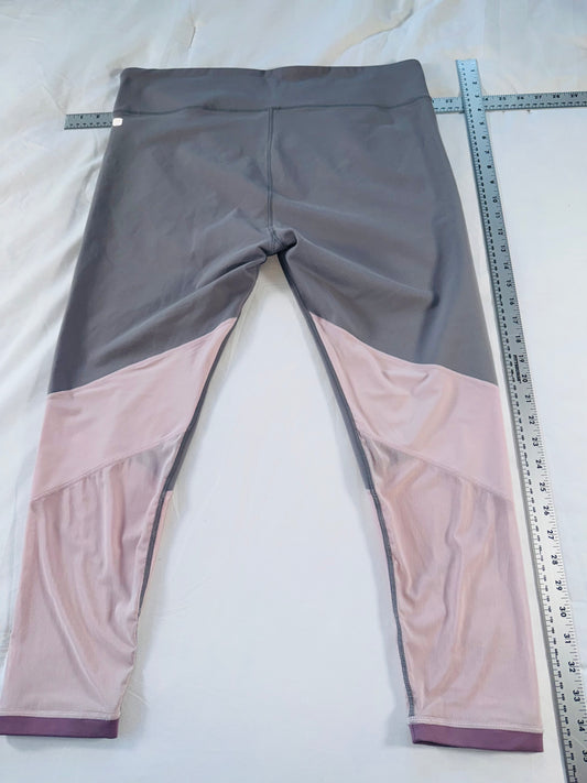 Fabletics Pink and Grey Colorblock Cropped Leggings - High Rise Workout Capri - XXL