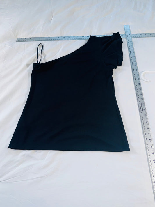 Banana Republic Black Draped One-Shoulder, Ruffle Sleeve Blouse - XS