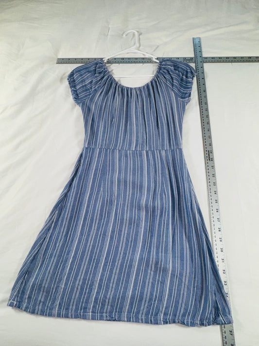 Hollister Blue Stripe Smocked Off-Shoulder Dress - SM