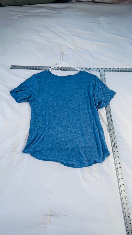 Blue Slub Knit V-Neck Pocket Tee - Soft Lightweight - SM