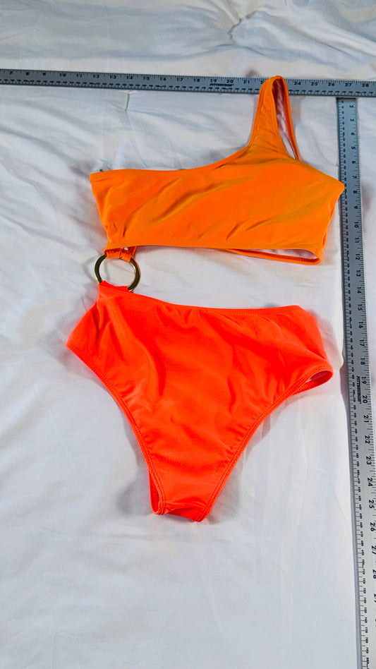 SHEIN Neon Orange One-Shoulder Bikini Set - SM