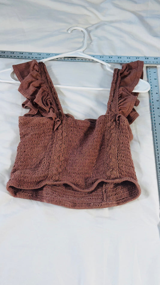 So Good For Life Smocked Ruffle Strap Crop Top - M