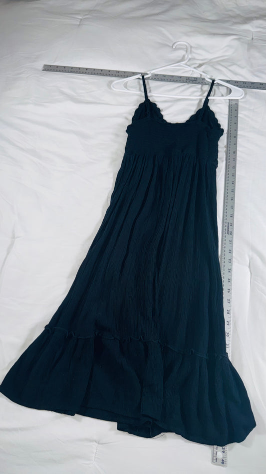 Hint of Blush Black Smocked Bodice Maxi Dress - Spaghetti Strap - Boho Style - SM