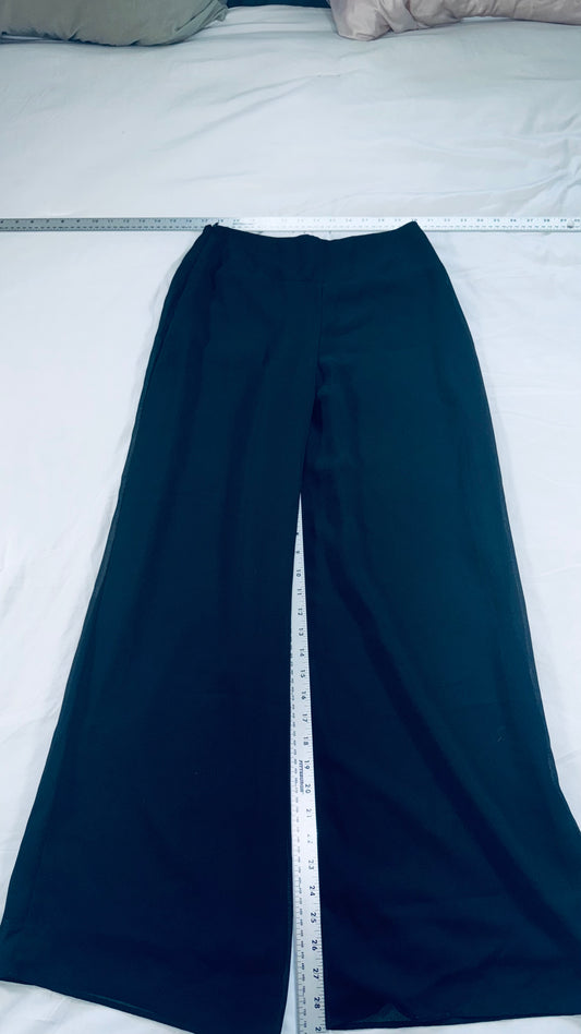MSK Black Chiffon Overlay Wide-Leg Pants - Lined Dress Pants - M (approx)