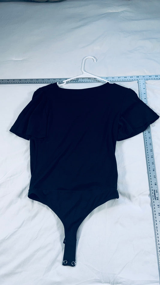 SO Black Wrap Front Bodysuit - Short Sleeve - Snap Closure - SM