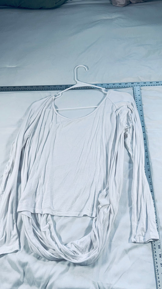 Zyia Active White Long Sleeve Twist Front Top - Crisscross Neckline - SM