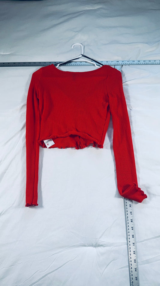 H&M Divided Orange Ribbed Button Front Crop Cardigan - XS