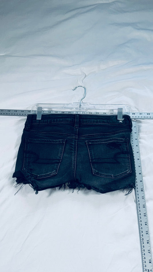 American Eagle Outfitters Black Distressed Denim Shorts - Size 2 Mid Rise