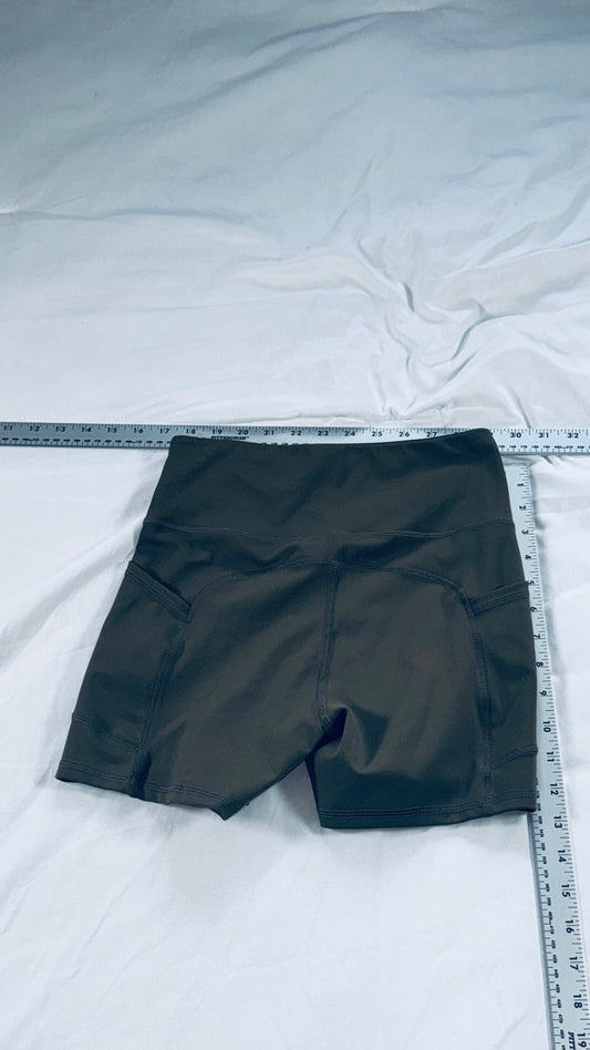 Olive Green High Waist Athletic Shorts with Pockets - Compression Workout Shorts - XS