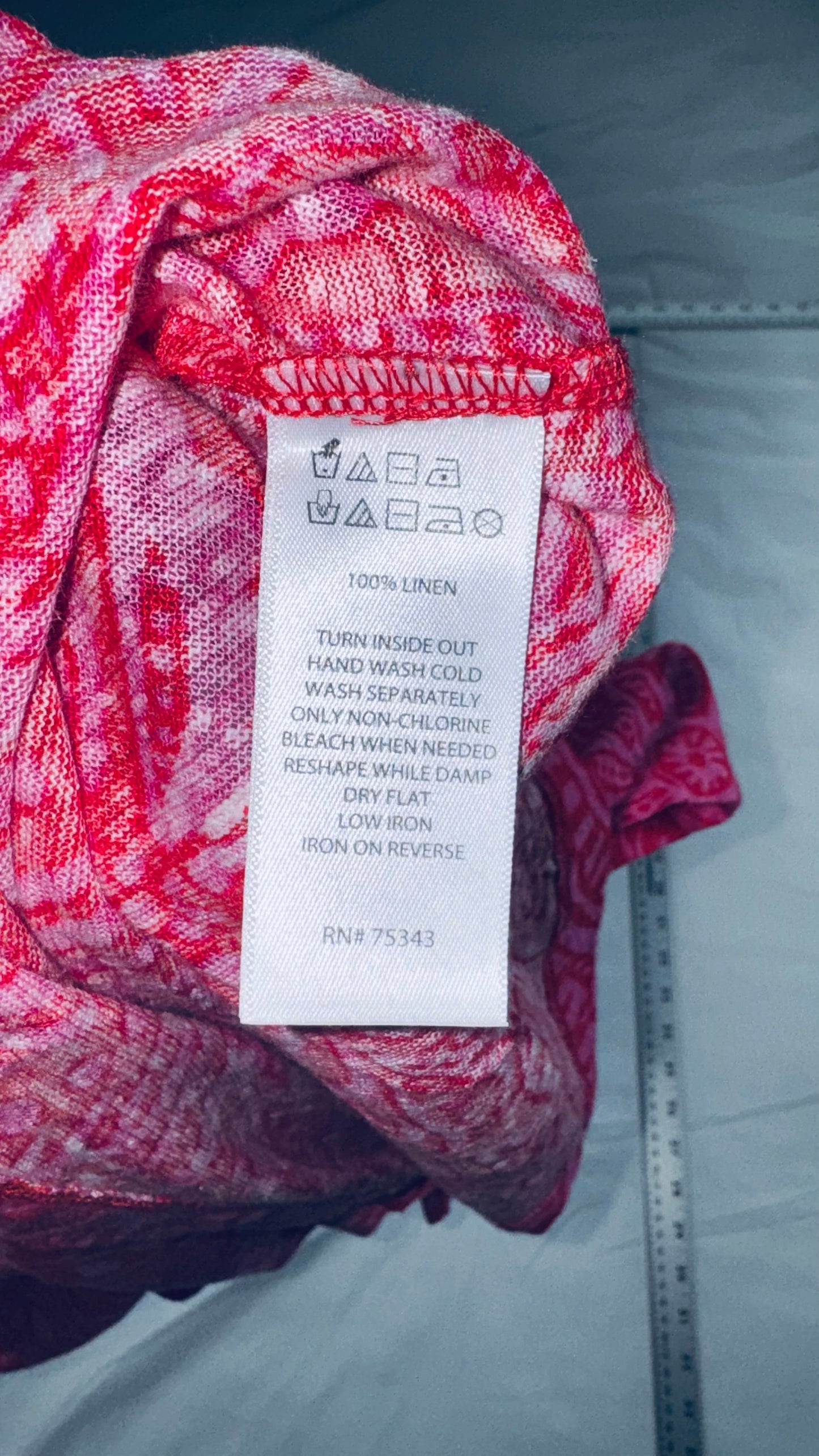 Rachel Zoe 100% Linen Printed Blouse - Pink & Red Short Sleeve Collared Top - SM