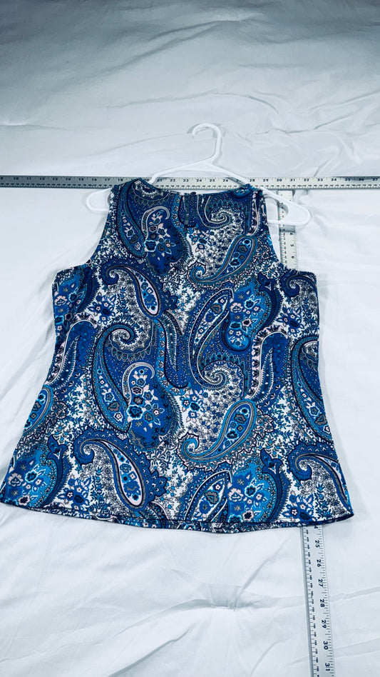 Ann Taylor Blue Paisley Sleeveless Blouse - SM