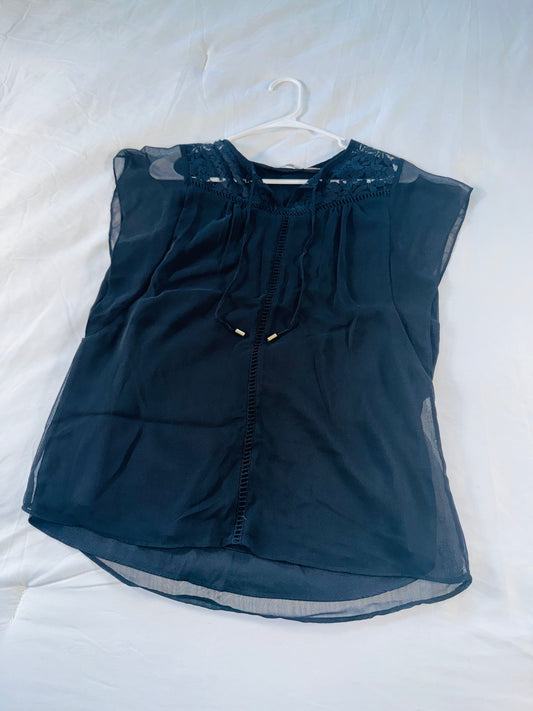 Calvin Klein Black Lace  Flutter Sleeve Blouse - Medium