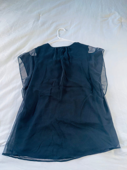 Calvin Klein Black Lace  Flutter Sleeve Blouse - Medium