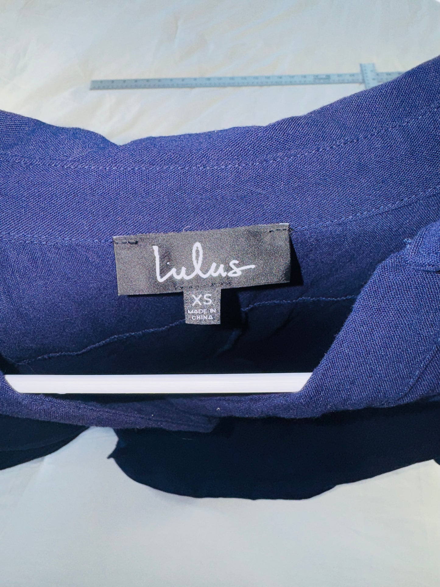 Lulus Midnight Blue Linen Blend tunic Dress-Button Front Casual Summer Dress - XS