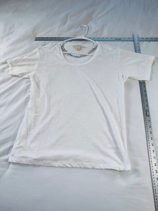 Michael Kors White Chain Detail Scoop Neck Tee - SM