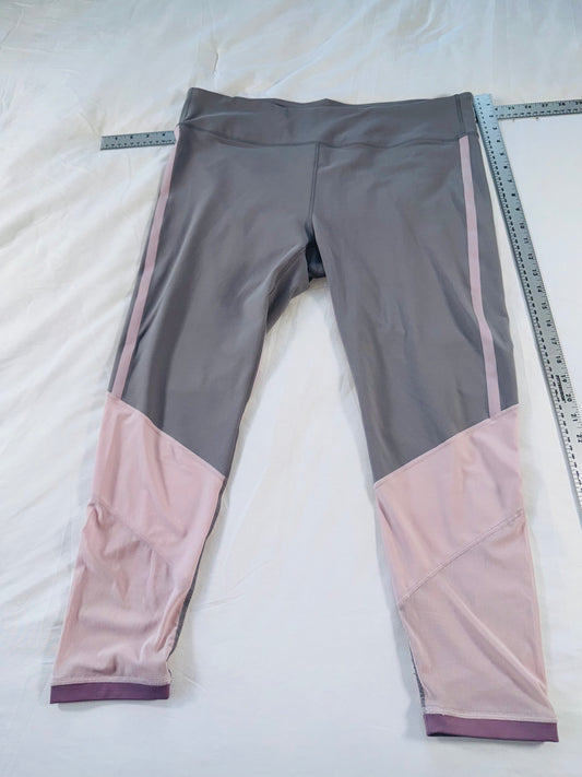 Fabletics Pink and Grey Colorblock Cropped Leggings - High Rise Workout Capri - XXL