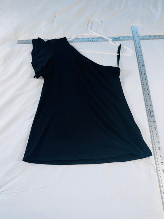 Banana Republic Black Draped One-Shoulder, Ruffle Sleeve  Blouse - XS