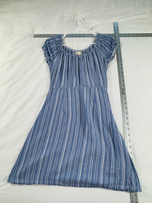 Hollister Blue Stripe Smocked Off-Shoulder Dress - SM
