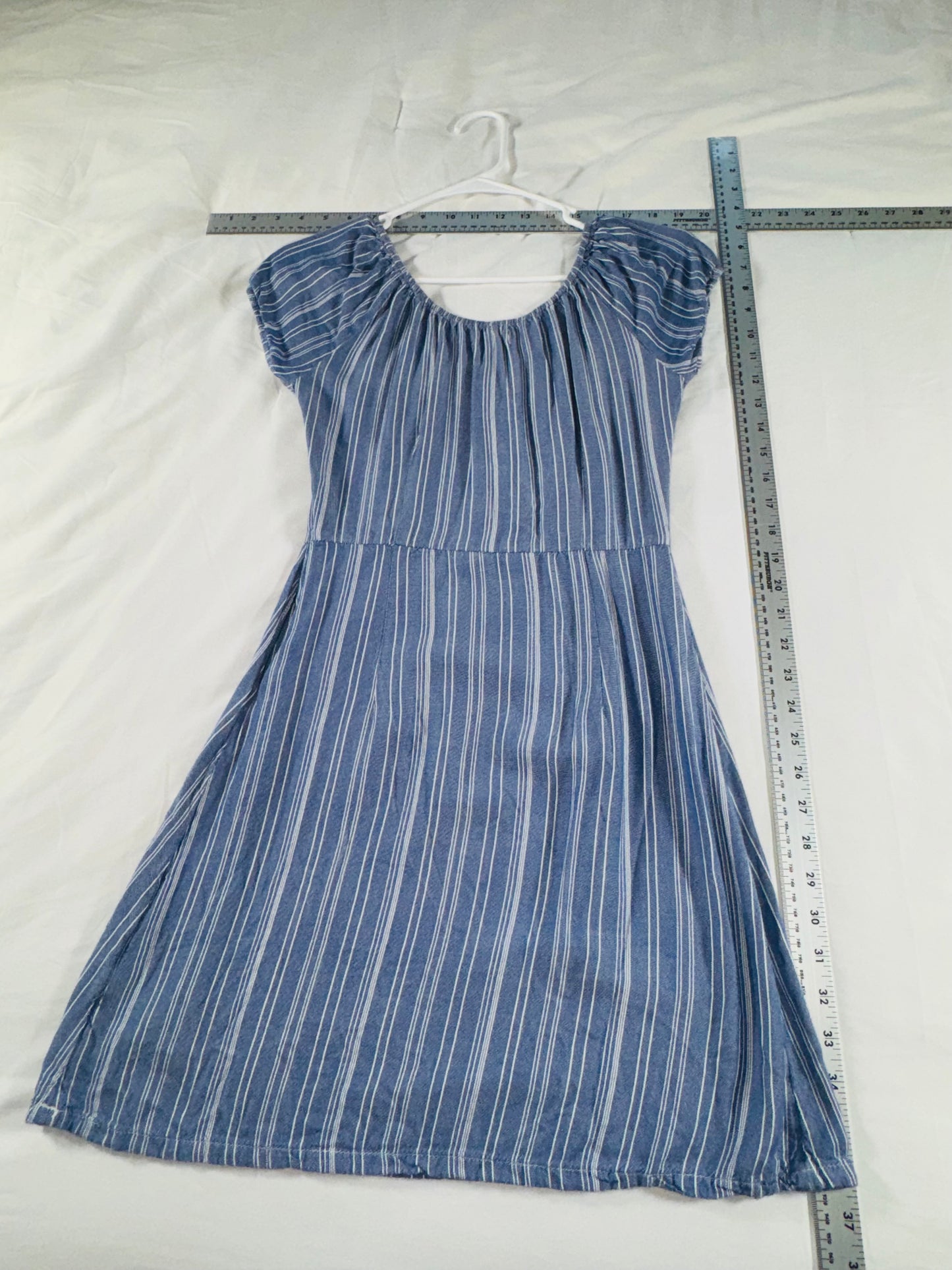Hollister Blue Stripe Smocked Off-Shoulder Dress - SM