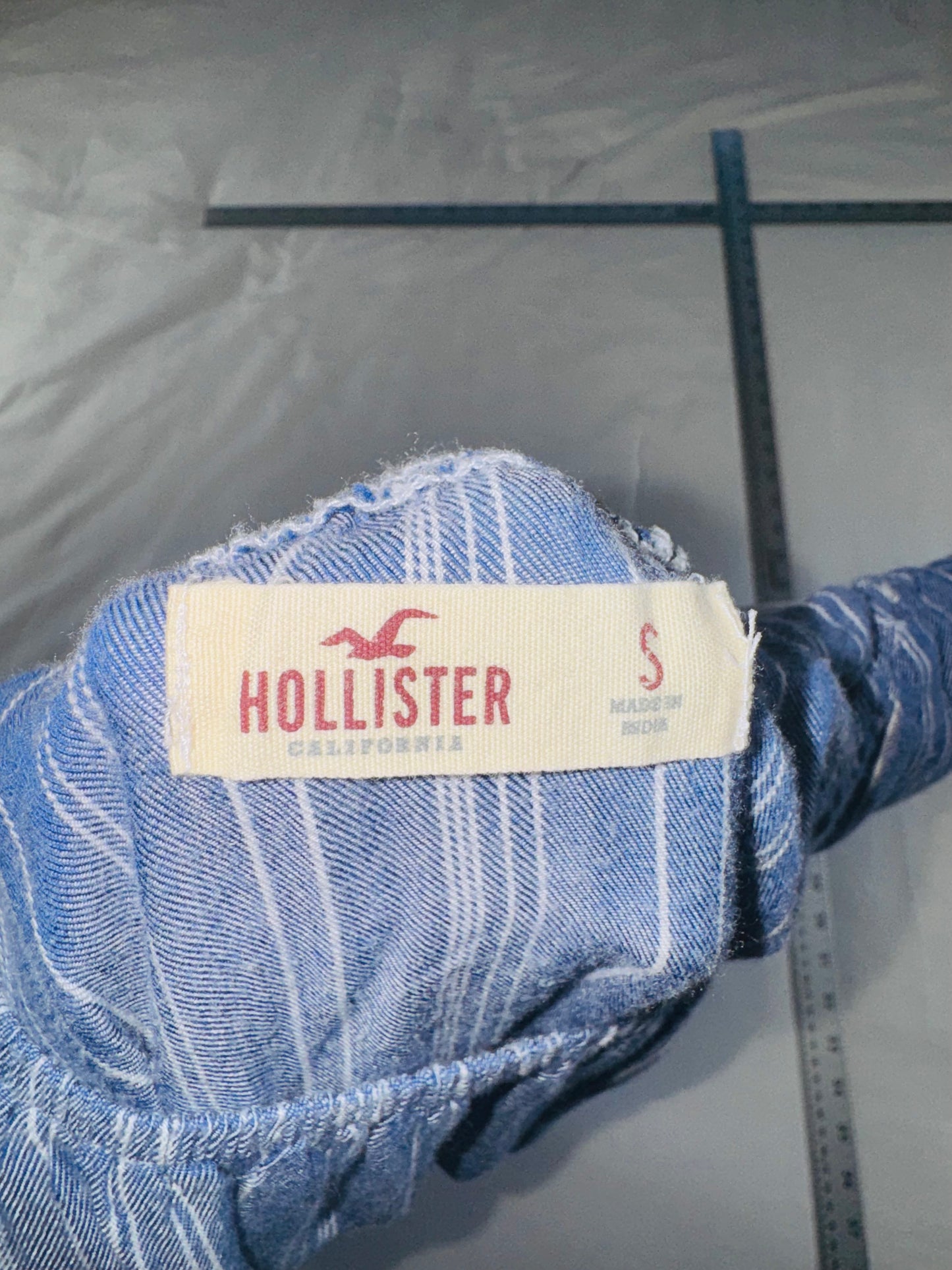 Hollister Blue Stripe Smocked Off-Shoulder Dress - SM