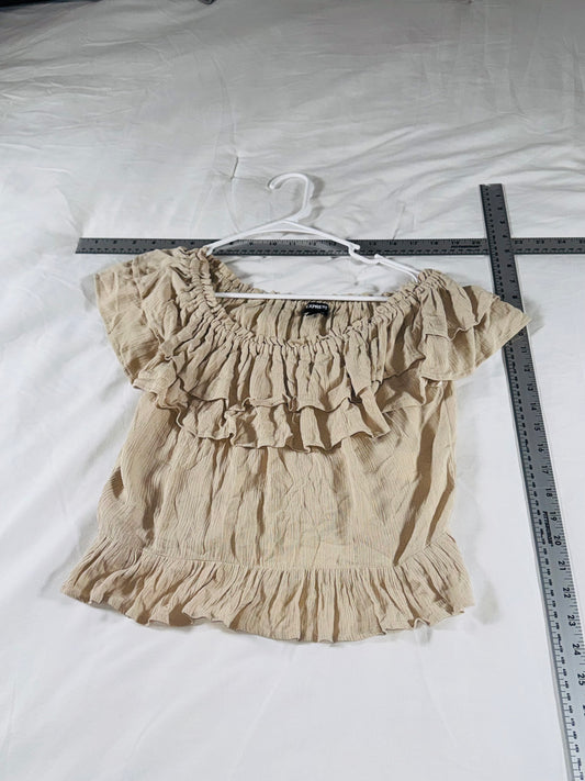 EXPRESS Oatmeal Off Shoulder Ruffle Boho Blouse - SM