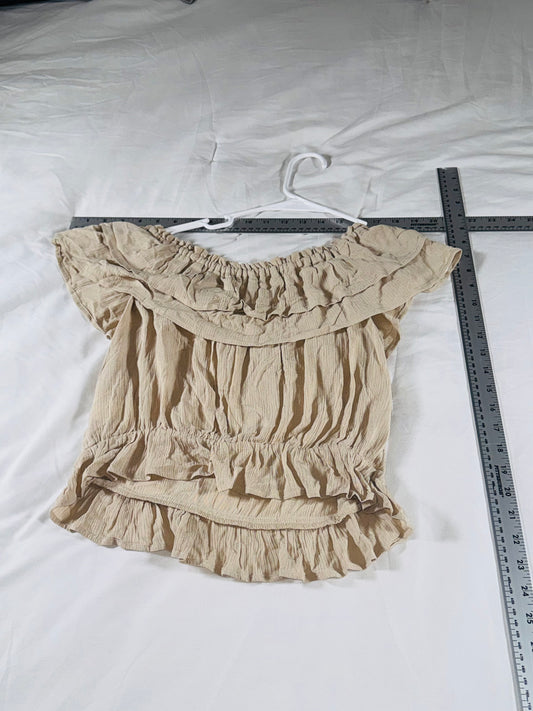EXPRESS Oatmeal Off Shoulder Ruffle Boho Blouse - SM