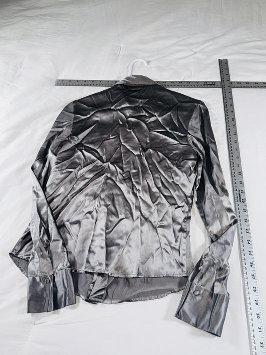 The Limited 100% Silk Button-Front Blouse - Silber Gray - SM