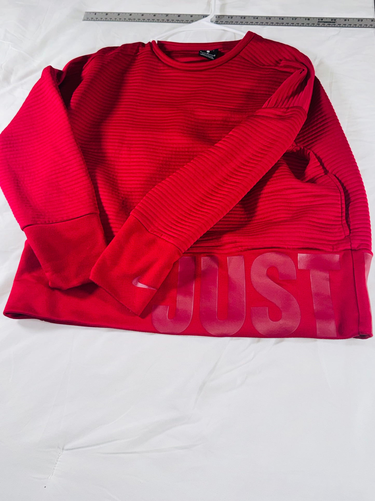 NIKE Dri-FIT Ribbed Athletic Pullover -with "JUST DO IT" Hem - Red - M