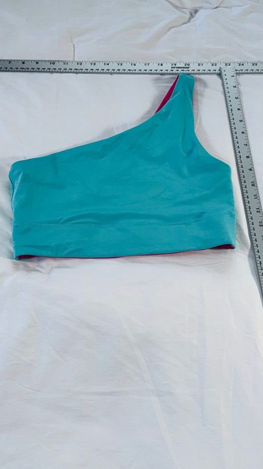 Fabletics Reversible One-Shoulder Sports Bra - Pink & Teal - SM (est)