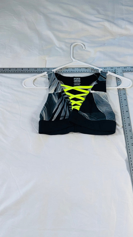 Victoria's Secret PINK Ultimate Lace-Up Sports Bra - Neon Back - Palm Print - XS