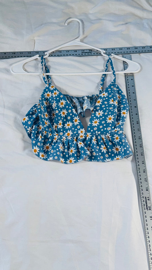 SHEIN Blue Daisy Print Peplum Cami - Smocked Back - SM