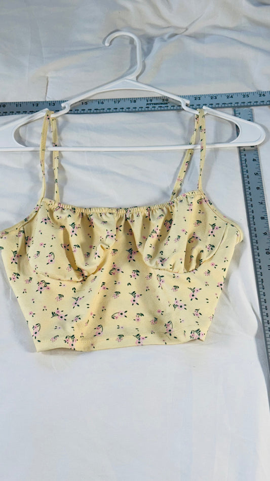 SHEIN Yellow Floral Cropped Cami Top - SM