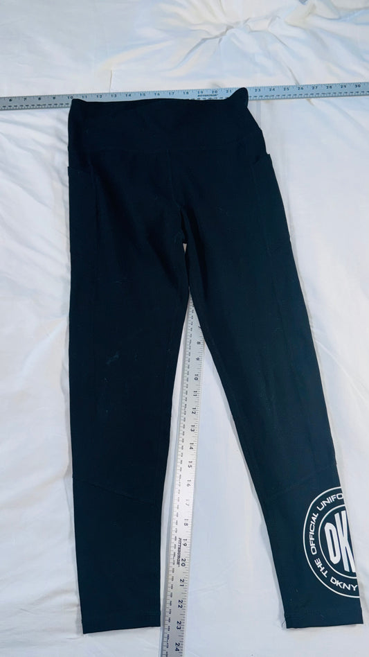 DKNY Sport Black Logo Leggins- Cropped Athletic Pants -SM