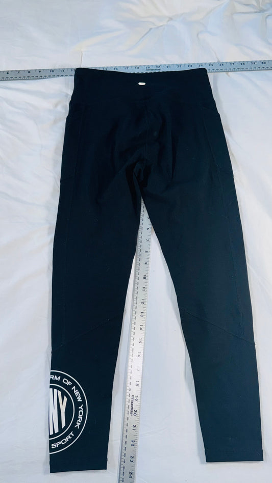 DKNY Sport Black Logo Leggins- Cropped Athletic Pants -SM