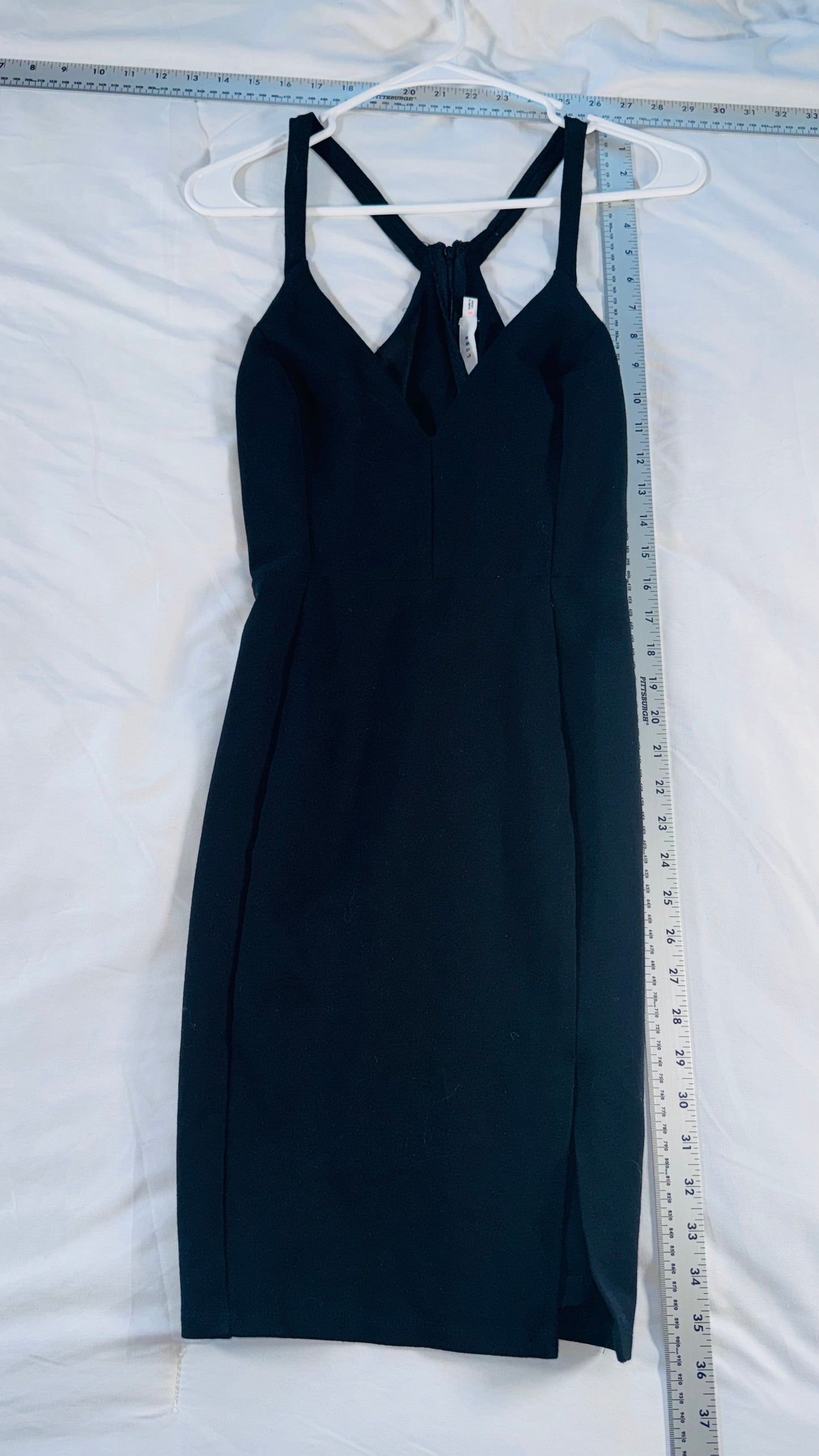 LUSH Black Strappy Back Bodycon Dress - Cocktail / Evening LBD - SM