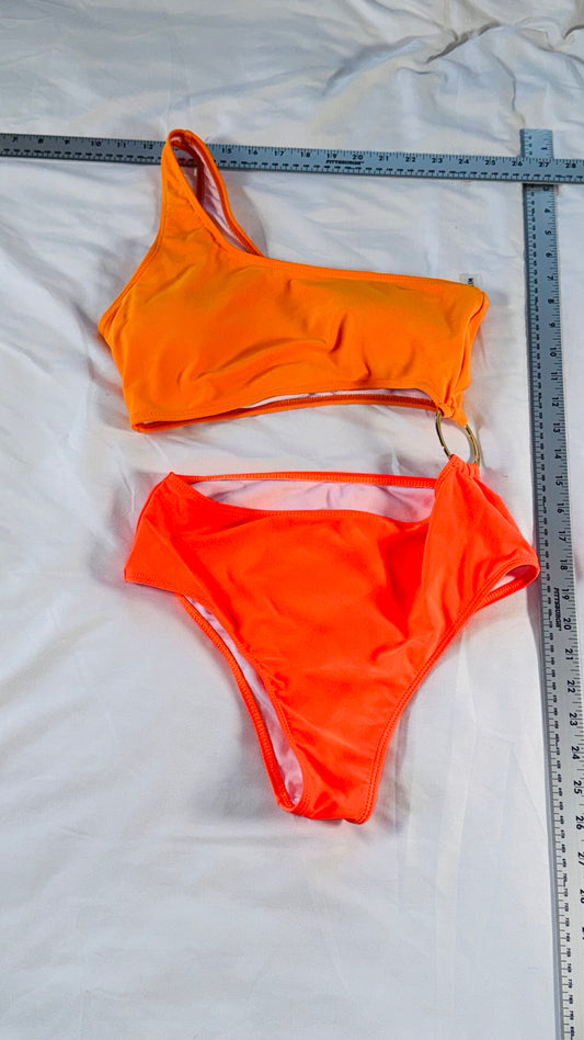 SHEIN Neon Orange One-Shoulder Bikini Set - SM