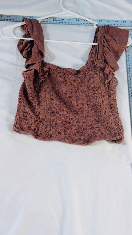 So Good For Life Smocked Ruffle Strap Crop Top - M