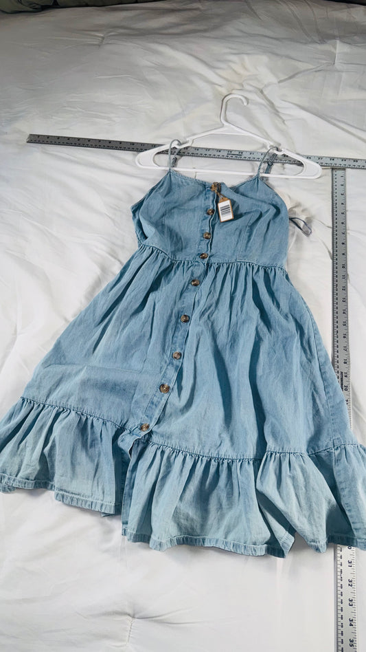 Japna Chambray Blue Button Front Midi Dress - SM