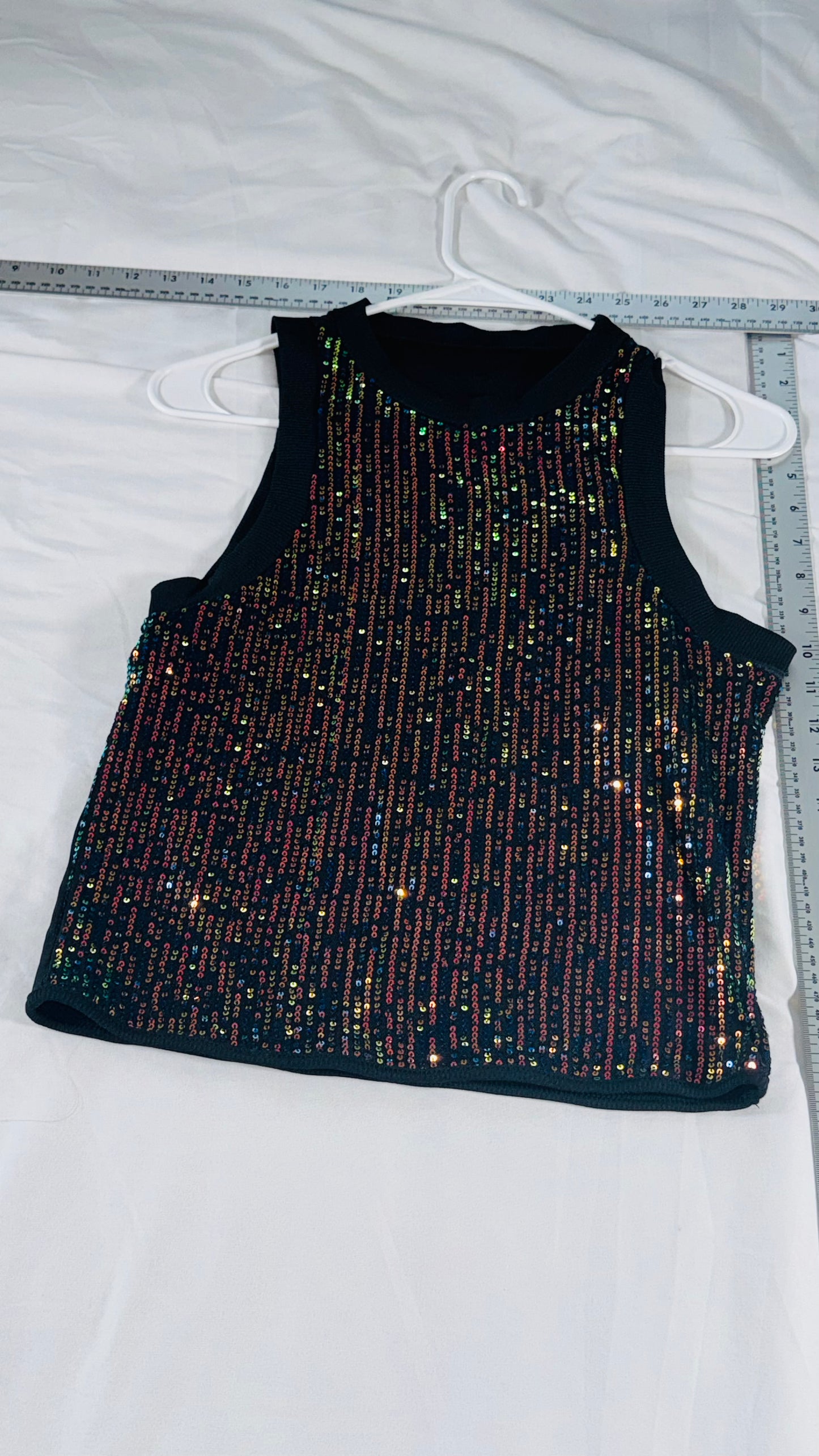 Sequin Racerback Tank Top - Black/Multicolor Sparkle - L