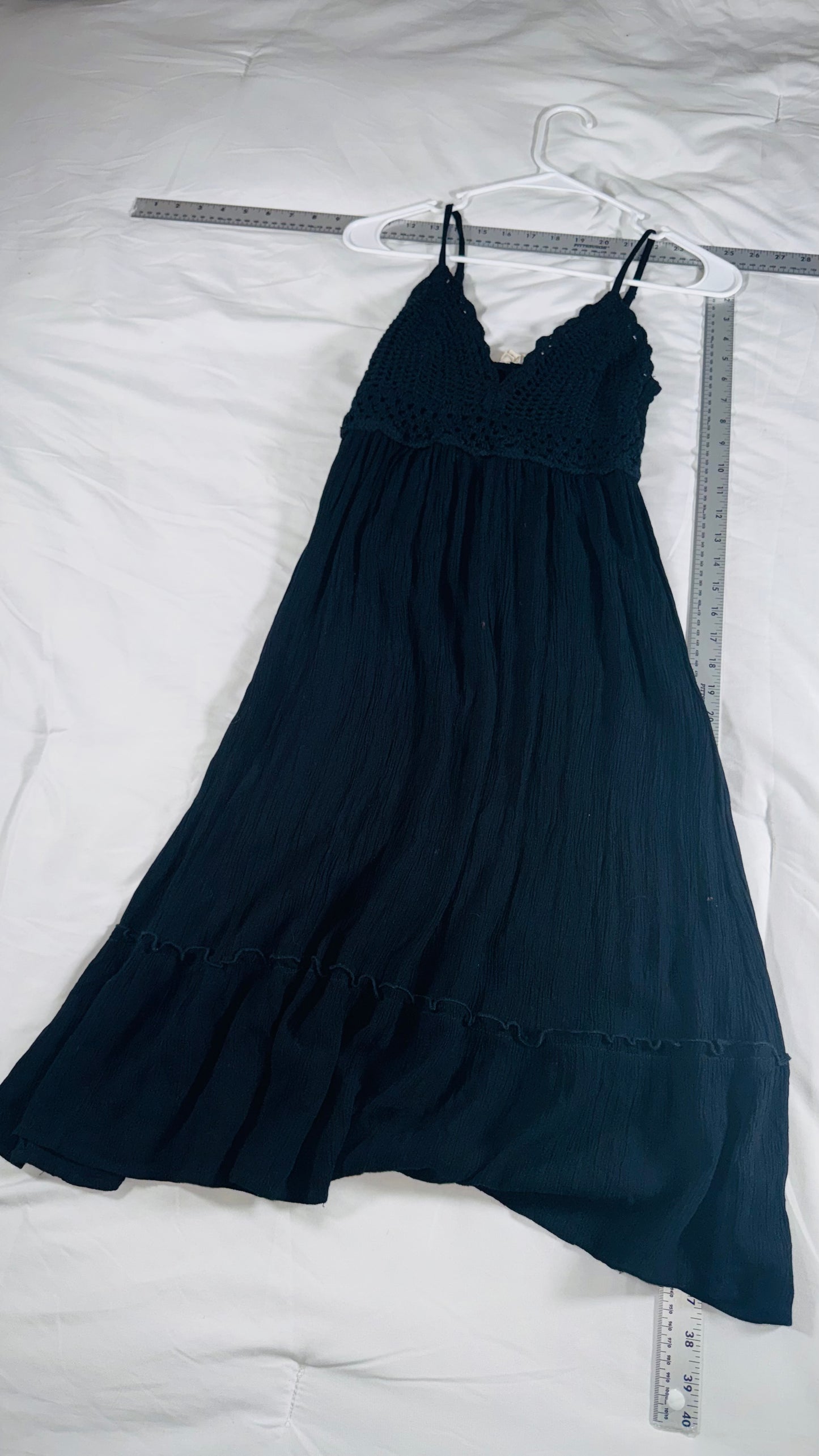 Hint of Blush Black Smocked Bodice Maxi Dress - Spaghetti Strap - Boho Style - SM