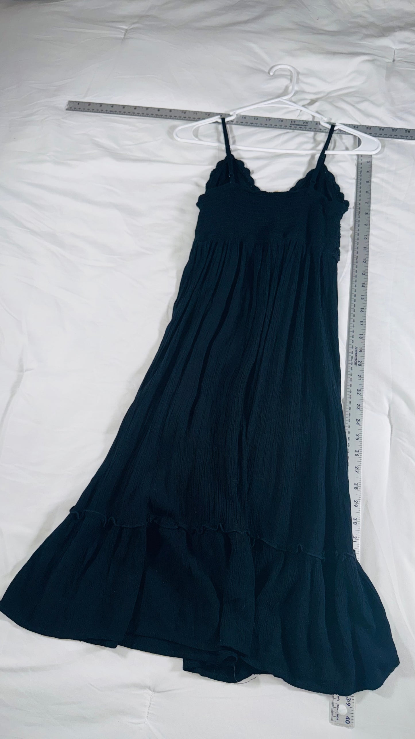 Hint of Blush Black Smocked Bodice Maxi Dress - Spaghetti Strap - Boho Style - SM