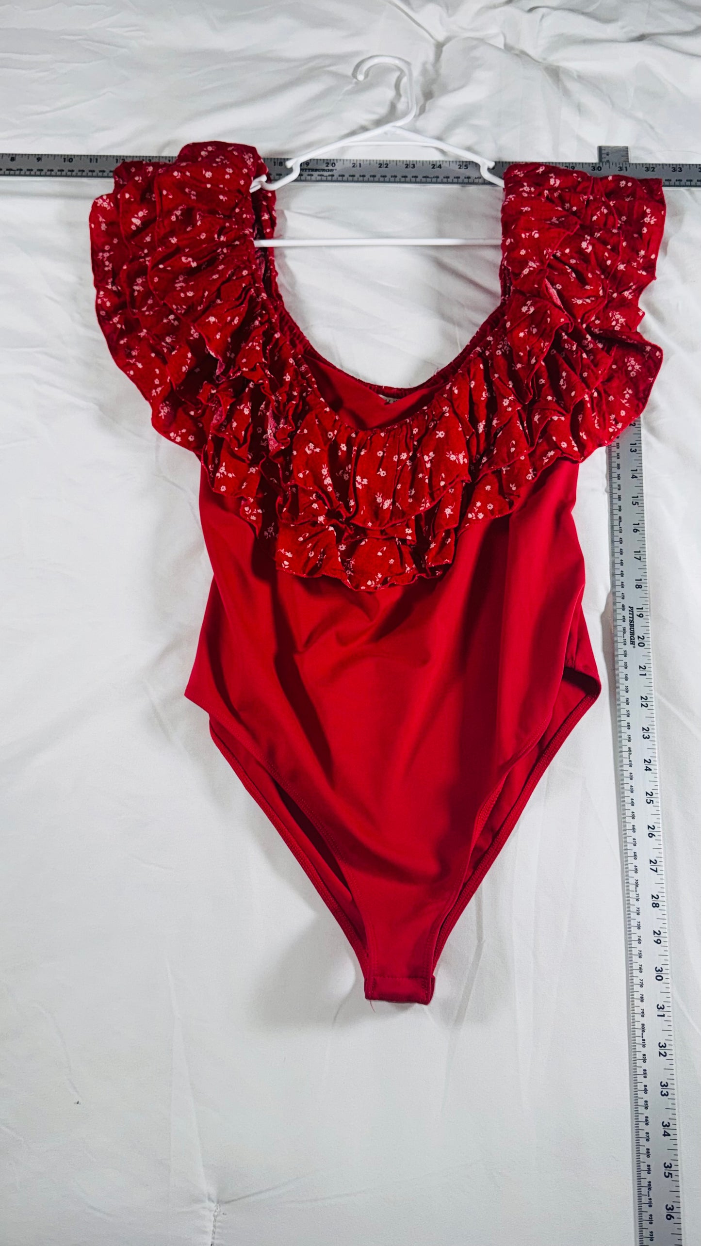 Free People Intimately Rustic Red Floral Ruffle Bodysuit - XS