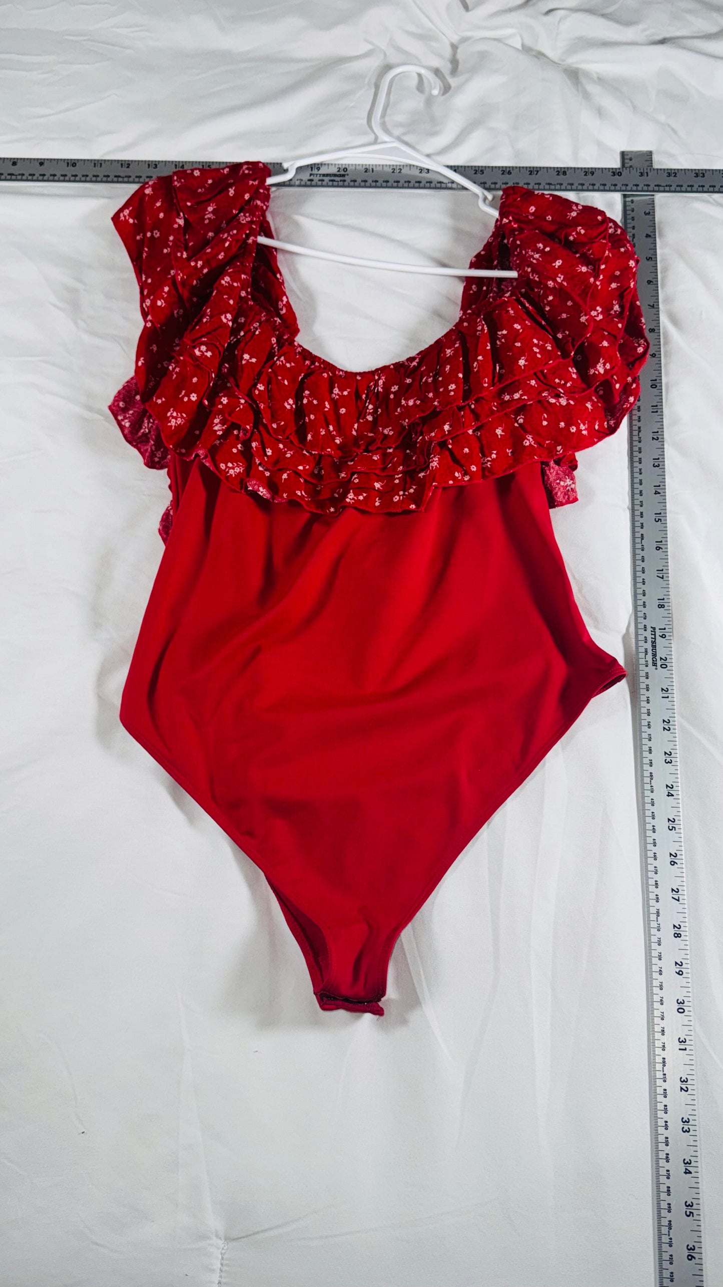 Free People Intimately Rustic Red Floral Ruffle Bodysuit - XS