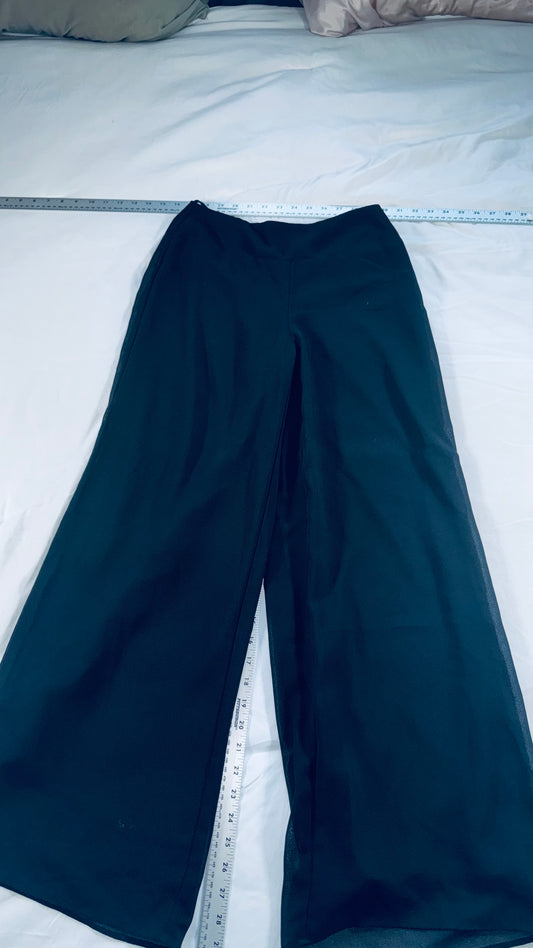 MSK Black Chiffon Overlay Wide-Leg Pants - Lined Dress Pants - M (approx)