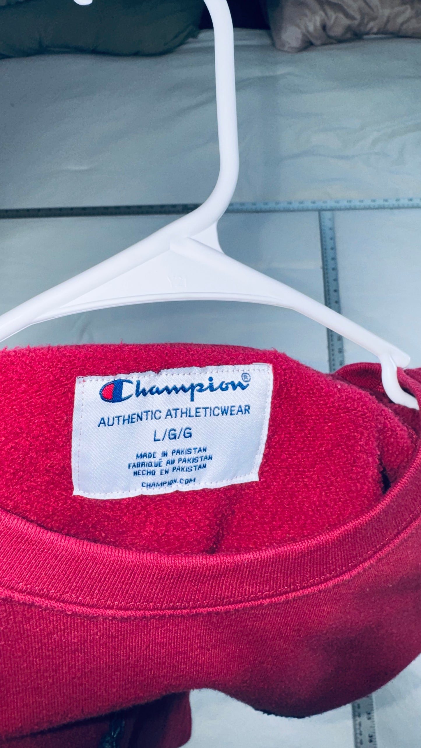 Champion Red Logo Crewneck Sweatshirt - Script Patch Logo - LG
