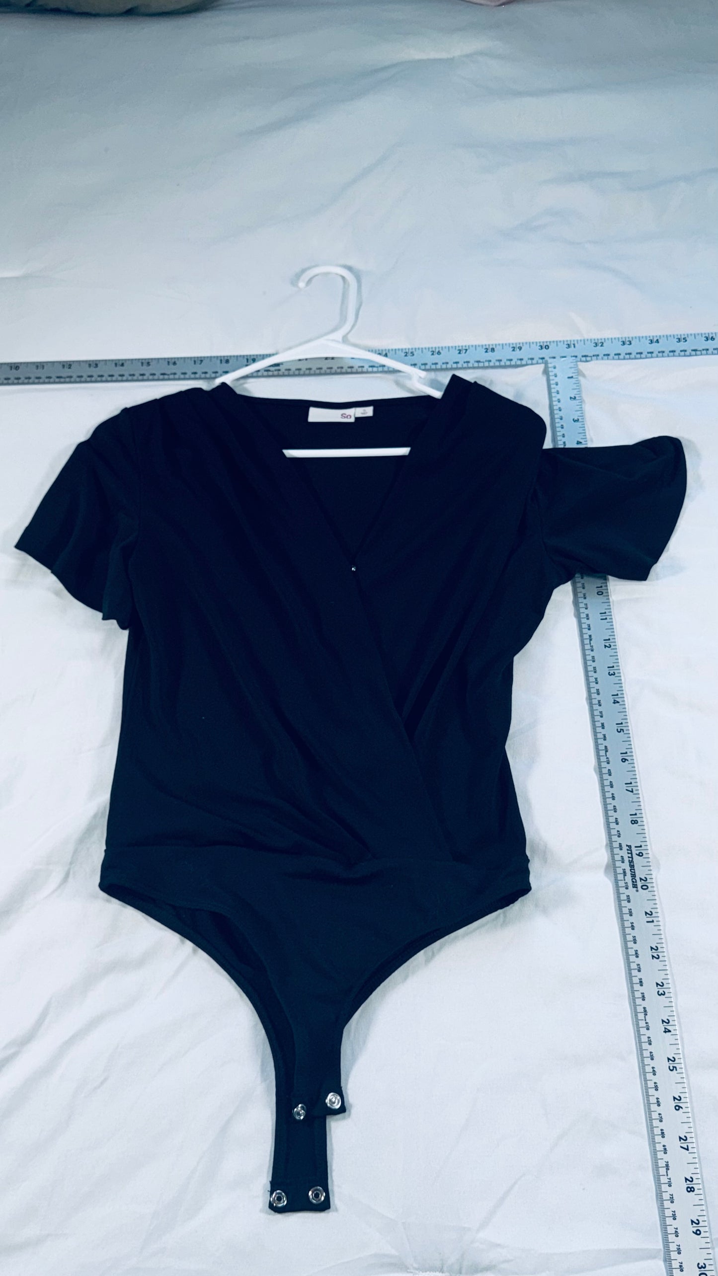 SO Black Wrap Front Bodysuit - Short Sleeve - Snap Closure - SM