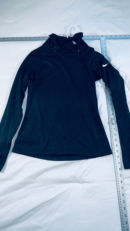 Nike Pro Dri-FIT Black Patterned Quarter Zip Athletic Top - Thumbhole Sleeves -SM