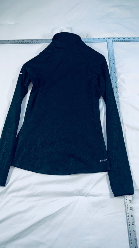 Nike Pro Dri-FIT Black Patterned Quarter Zip Athletic Top - Thumbhole Sleeves -SM
