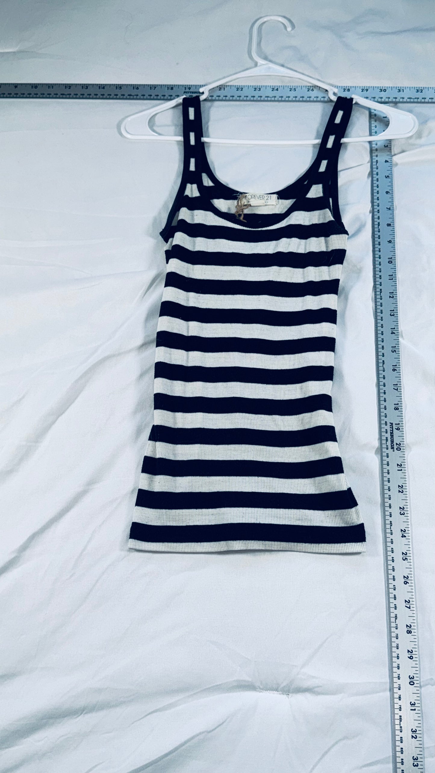 Forever 21 Essentials Black & White Striped Ribbed Tank Top - SM